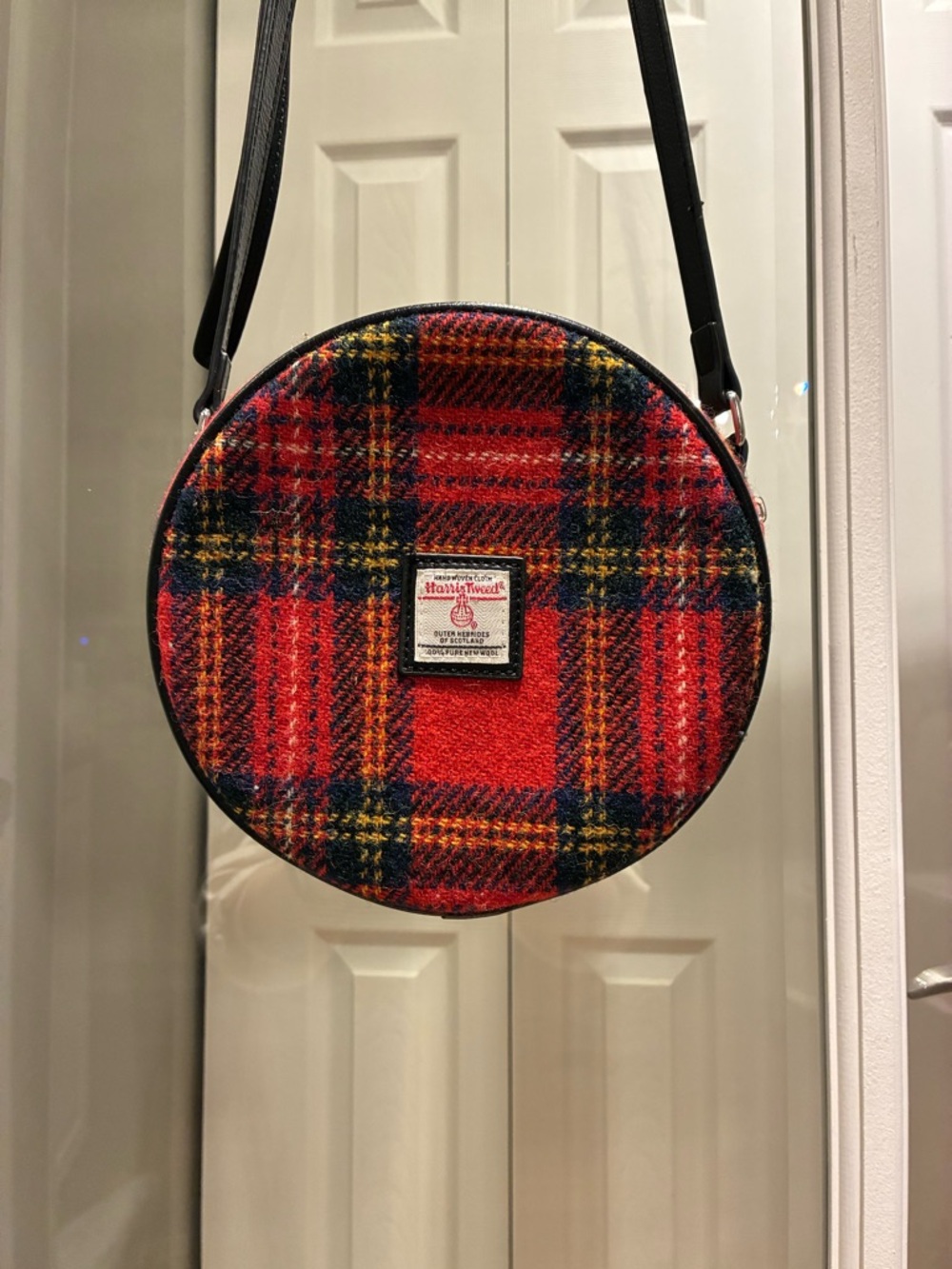 Harris Tweed Red Plaid Round Crossbody Bag